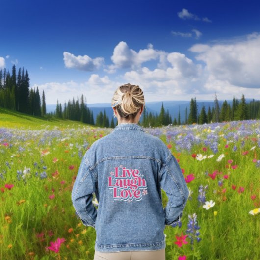 Live Lach Liefde Retro Roze Typografie Ontwerp Denim Jacket
