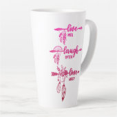 Live, lach, liefde, roze ombre boho latte mok (Rechterhoek)