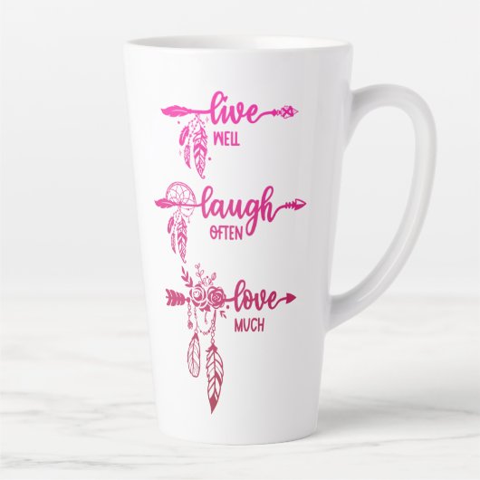 Live, lach, liefde, roze ombre boho latte mok (Rechts)