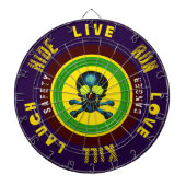 Live Lach Liefde Run Kill Verberg blauwe schedel Dartbord (Voorkant)