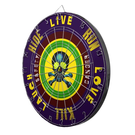 Live Lach Liefde Run Kill Verberg blauwe schedel Dartbord (Voorkant Rechts)