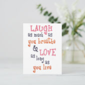 Live lachen, eenvoudig citaat briefkaart (Staand voorkant)