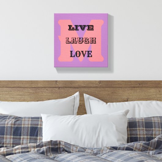 LIVE LACHEN LIEFDE MONOGRAM stretched canvas Print (Insitu (Slaapkamer))