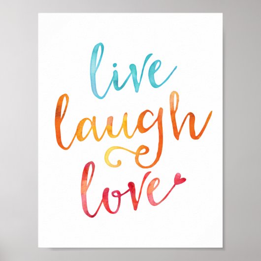 Live lacht liefde voor waterverf typografie print  (Voorkant)