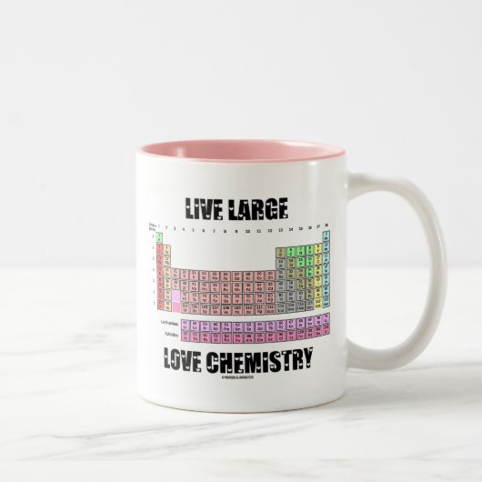 Live Large Love Chemstry Periodic Table Elements Tweekleurige Koffiemok (Rechts)