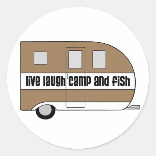 "Live, Laugh, Camp and Fish" Ronde Sticker (Voorkant)