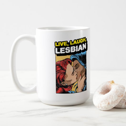 Live Laugh Lesbian Koffiemok (Met donut)