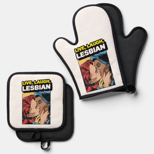 Live Laugh Lesbian Ovenwant & Pannenlap Set (Voorkant / Achterkant)