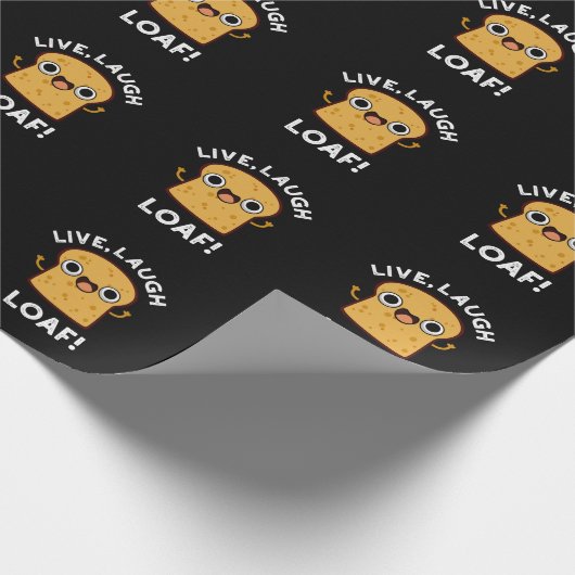Live, Laugh, Loaf Funny Bread Pun Dark BG Cadeaupapier (Hoek)