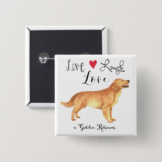 Live Laugh Love a Golden Retriever Button (Voorkant /achterkant)