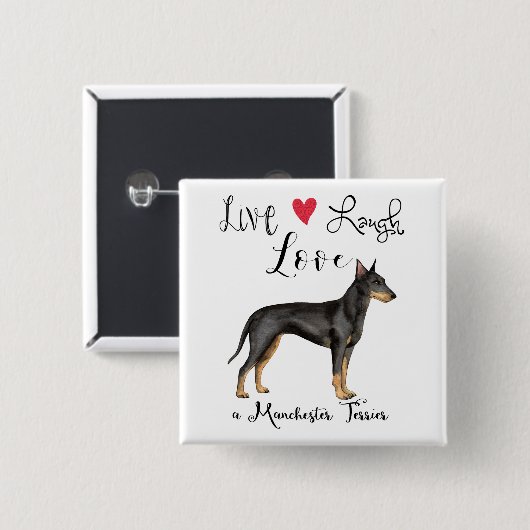 Live Laugh Love a Manchester Terrier Button (Voorkant /achterkant)