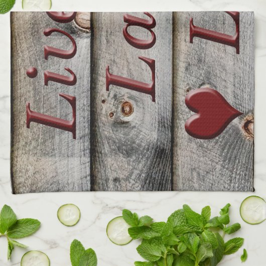 Live Laugh Love aan de zijkant van een schuur Theedoek (Gevouwen)