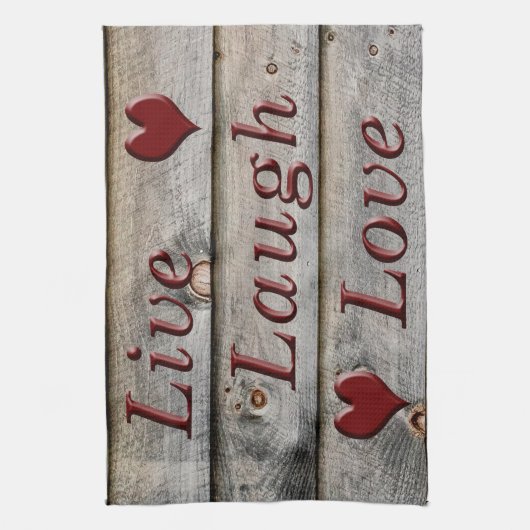 Live Laugh Love aan de zijkant van een schuur Theedoek (Verticaal)