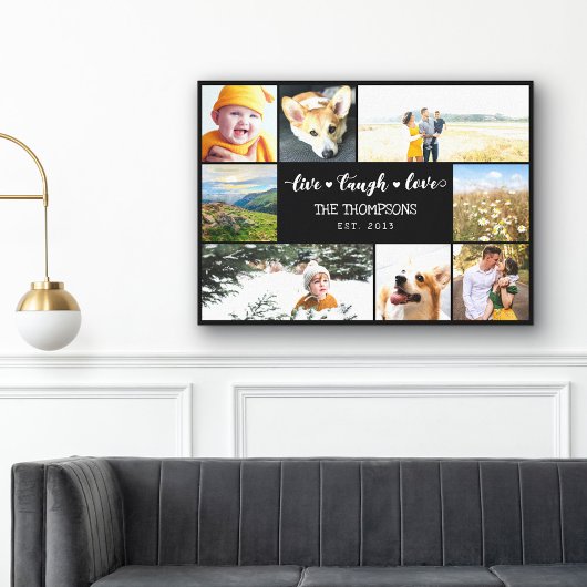 Live Laugh Love Black Photo Collage Canvas Afdruk