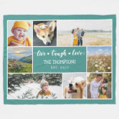 Live Laugh Love Blauwgroen Photo Collage Fleece Deken (Voorkant (Horizontaal))