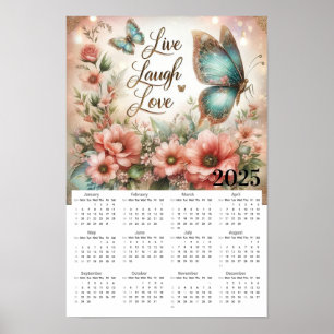 Live Laugh Love Bloemen en Vlinders Kalender Poster