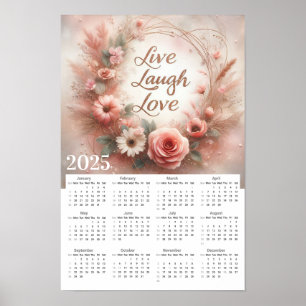 Live Laugh Love Bloemen en Vlinders Kalender Poster