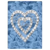 Live Laugh Love Blue Diamond Hearts Cliboard Klembord (Achterkant)