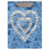 Live Laugh Love Blue Diamond Hearts Cliboard Klembord (Voorkant)