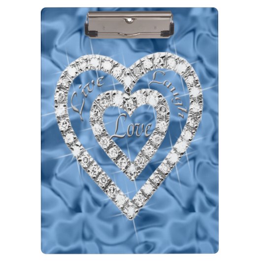 Live Laugh Love Blue Diamond Hearts Cliboard Klembord (Voorkant)