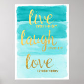 Live Laugh Love | Blue Ombre Motivatie Poster (Voorkant)