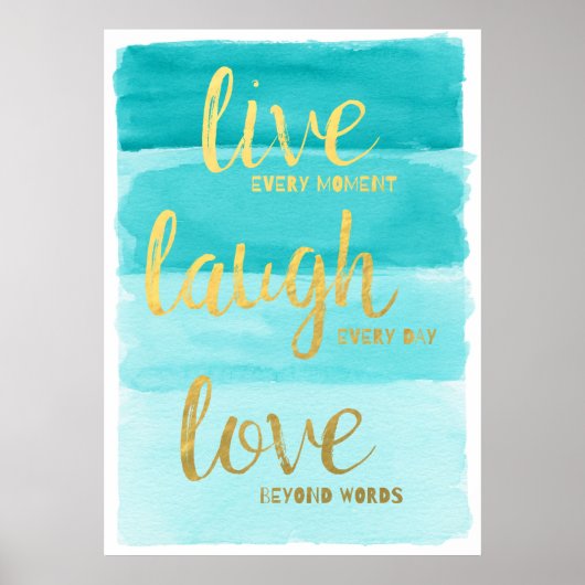 Live Laugh Love | Blue Ombre Motivatie Poster (Voorkant)