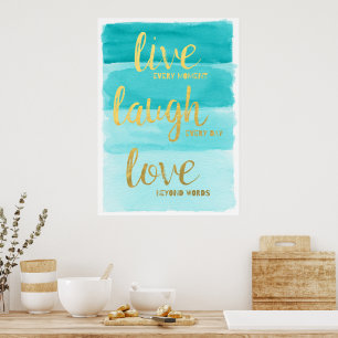 Live Laugh Love   Blue Ombre Motivatie Poster