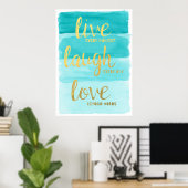 Live Laugh Love | Blue Ombre Motivatie Poster (Thuiskantoor)
