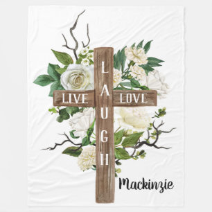 Live Laugh Love Cross en Rozen Fleece Deken