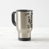 Live, Laugh, LOVE, Daisies en Ladybugs Reisbeker (Voorkant links)
