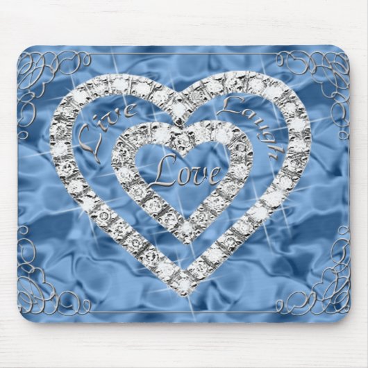 Live Laugh Love Diamond Heart Blue Muismat (Voorkant)