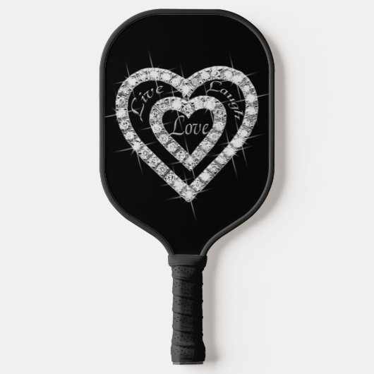 Live Laugh Love Diamond Heart Pickleball Paddle (Voorkant)