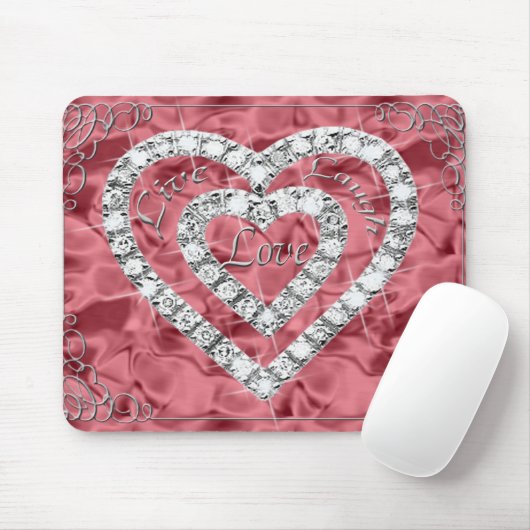 Live Laugh Love Diamond Heart Red Muismat (Met muis)
