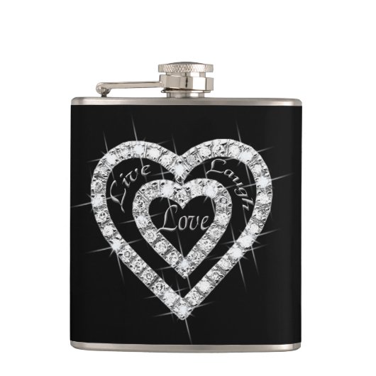 Live Laugh Love Diamond Hearts Flask Heupfles (Voorkant)