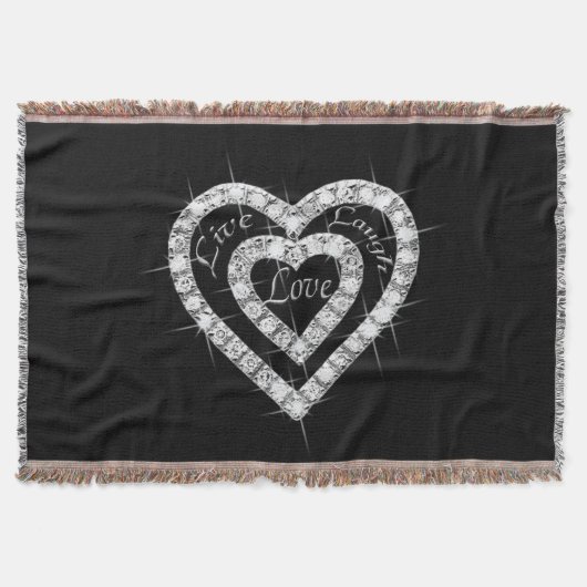 Live Laugh Love Diamond Hearts Throw Blanket Deken (Voorkant)