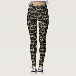 Live Laugh Love Faux Gold Lettering Black Leggings