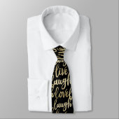 Live Laugh Love Faux Gold Lettering Black Stropdas (Gebonden)