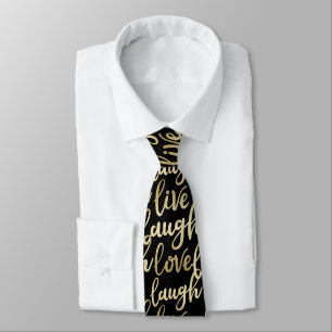 Live Laugh Love Faux Gold Lettering Black Stropdas