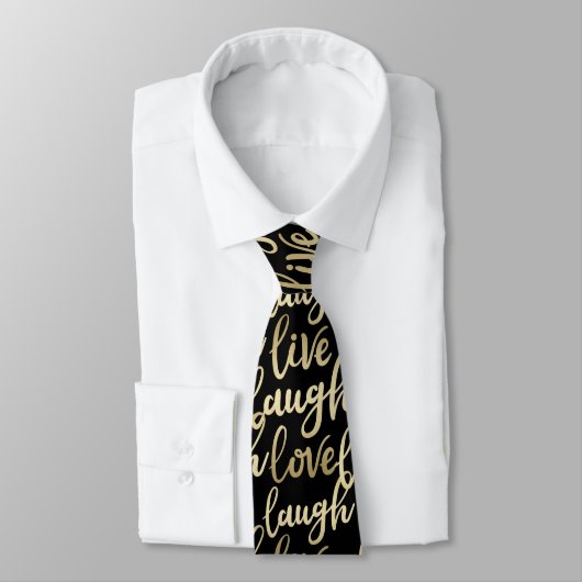 Live Laugh Love Faux Gold Lettering Black Stropdas (Gebonden)