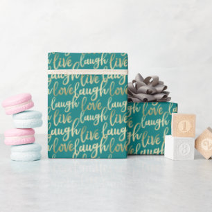 Live Laugh Love Faux Gold Lettering Blauwgroen Cadeaupapier