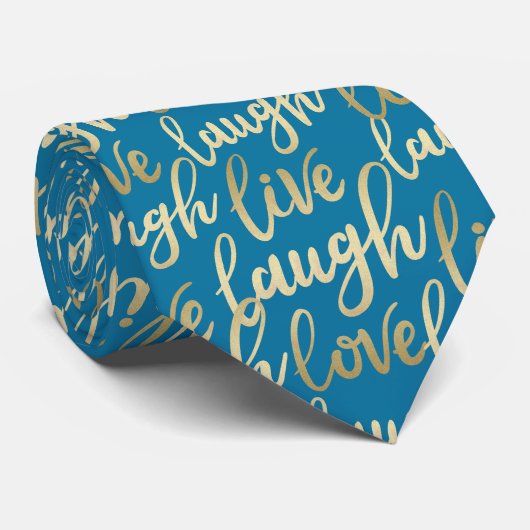 Live Laugh Love Faux Gold Lettering Blue Stropdas (Opgerold)