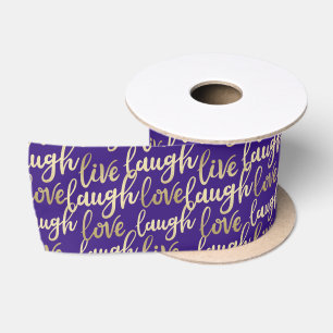 Live Laugh Love Faux Gold Lettering Deep Violet Satijnen Lint