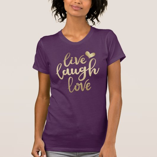 Live Laugh Love Faux Gold Lettering Eggplant T-shirt (Voorkant)