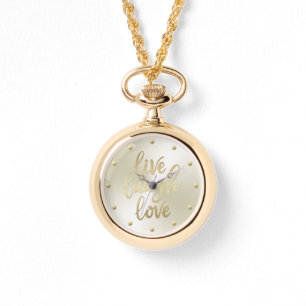 Live Laugh Love Faux Gold Lettering Horloge