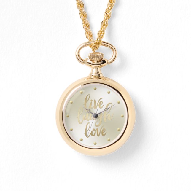 Live Laugh Love Faux Gold Lettering Horloge (Voorkant)