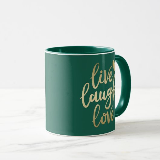 Live Laugh Love Faux Gold Lettering Hunter Green M Mok (Voorkant rechts)