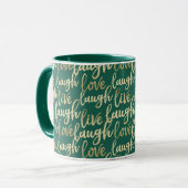 Live Laugh Love Faux Gold Lettering Hunter Green Mok (Voorkant links)
