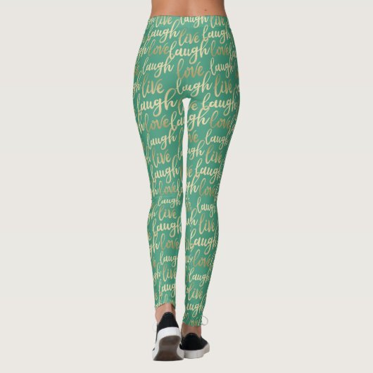 Live Laugh Love Faux Gold Lettering Light Green Leggings (Achterkant)