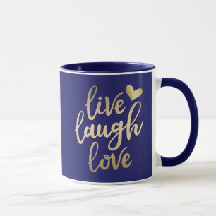 Live Laugh Love Faux Gold Lettering Navy Blue Mok