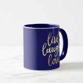 Live Laugh Love Faux Gold Lettering Navy Blue Mok (Voorkant rechts)